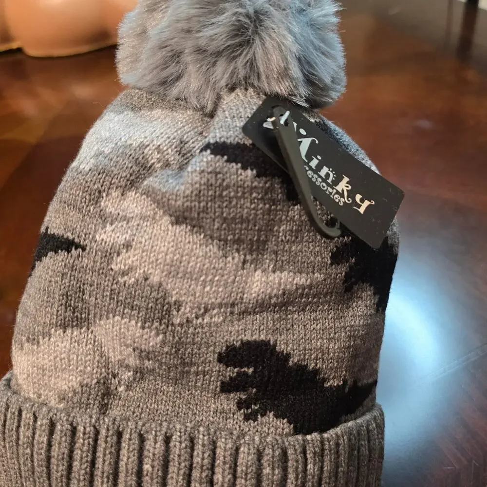 Minky Gray Dinosaur Pom Pom infant Beanie Hat NWT